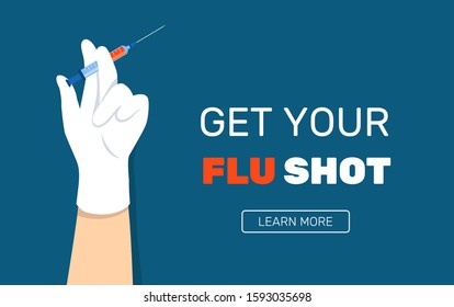 Get your flu shot. Vaccination. Doctor holding syringe. Vector