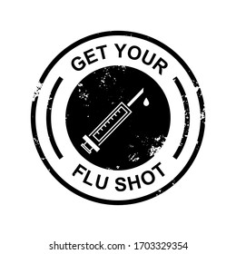 Get Your Flu Shot Vaccine Sign Badge With Blue Syringe Injection Icon. Vector Illustration.