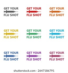 Isole seu ícone de vacina contra gripe em um fundo branco. Definir ícones coloridos