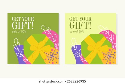 Get your gift! Bright, modern design for sales and promotions. Perfect for social media, banners, and cards