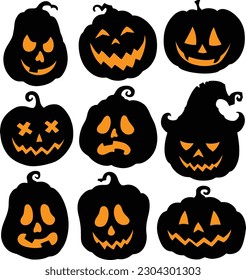 Get your Halloween design project off to a hauntingly good start with this set of 9 Jack O'Lantern vector silhouette illustrations.