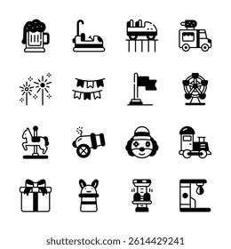 Get your hands on amusement park glyph icons, ready for premium use