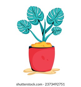 Ponga sus manos en el icono plano de la planta de monstera 