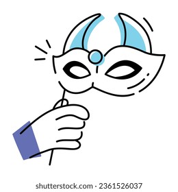 Get your hands on party mask doodle icon 