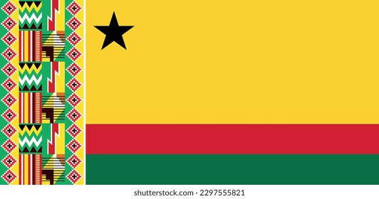 Pon tus manos en un archivo de vector premium de la bandera de Ghana con un patrón tradicional único, estrella negra y 3 rayas. ¡Perfecto para cualquier proyecto!