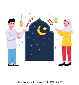 Get your hands on this happy EID flat illustration 

