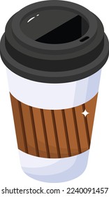 Ponga sus manos en este icono de café, vector isométrico 