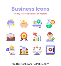 Get your hands on this beautifully designed business icons set in trendy style, ready to use vectors