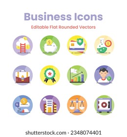 Get your hands on this beautifully designed business icons set in trendy style, ready to use vectors