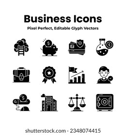 Get your hands on this beautifully designed business icons set in trendy style, ready to use vectors