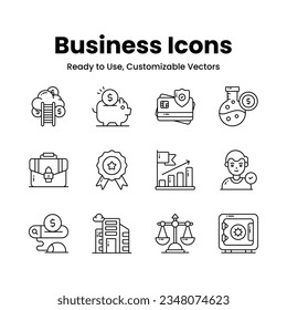 Get your hands on this beautifully designed business icons set in trendy style, ready to use vectors