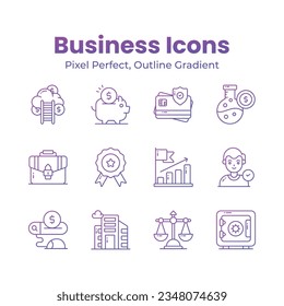 Get your hands on this beautifully designed business icons set in trendy style, ready to use vectors