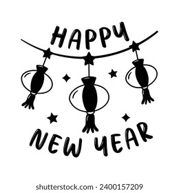 Get your hands on this carefully crafted happy new year 2024 lanterns, new year decoration vector
