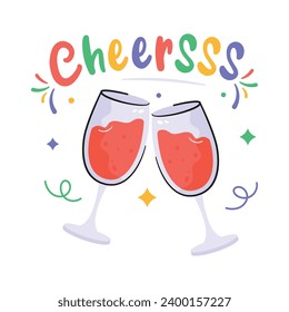 Get your hands on this visually appealing sticker of cheers, toasting, wine glasses