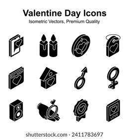 Obtén tus manos en este juego de iconos isométricos del día de San Valentín de diseño bonito