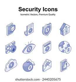 Get your hands on this beautifully designed security isometric icons set