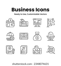 Get your hold on this carefully designed business and management icons set, premium vectors
