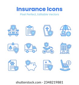 Get your hold on this eye catching insurance icons set, modern design style, easy to use and download,