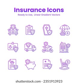 Get your hold on this eye catching insurance icons set, modern design style, easy to use and download,