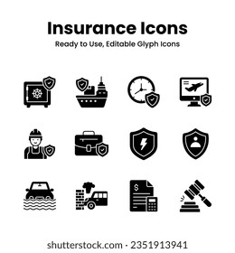 Get your hold on this visually appealing insurance icons set, security, protection, assurance and safety vectors, premium design