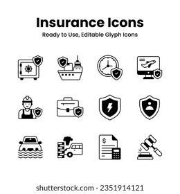 Get your hold on this visually appealing insurance icons set, security, protection, assurance and safety vectors, premium design