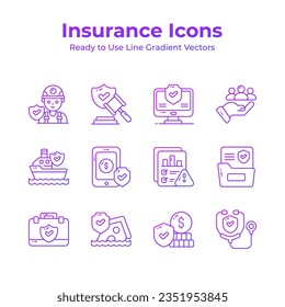 Get your hold on this eye catching insurance icons set, modern design style, easy to use and download