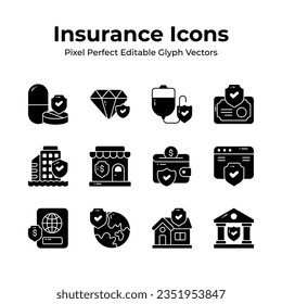Get your hold on this visually appealing insurance icons set, security, protection, assurance and safety vectors, premium design