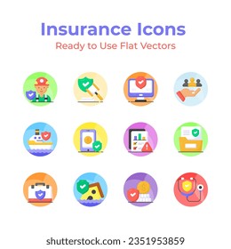 Get your hold on this eye catching insurance icons set, modern design style, easy to use and download