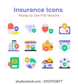 Get your hold on this visually appealing insurance icons set, security, protection, assurance and safety vectors, premium design