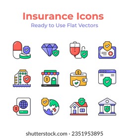 Get your hold on this visually appealing insurance icons set, security, protection, assurance and safety vectors, premium design