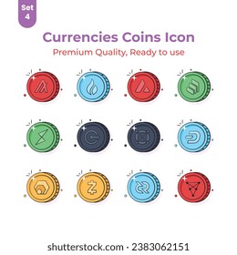 Get your hold on this premium cryptocurrency coins icons set, Digital currency coins vector design