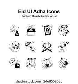Get your hold on this amazing eid ul adha icons set in modern doodle style