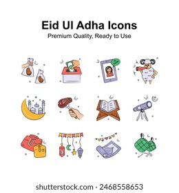 Get your hold on this amazing eid ul adha icons set in modern doodle style