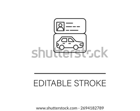 Get Your License Now Driving Permit Icon for Transportation Solutions Editable Stroke Car License Icon Driver's Ed Symbol.