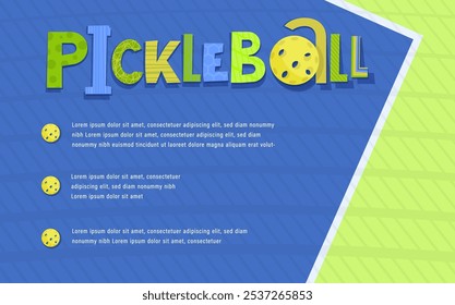 Pon tu paleta. Estampado de paisaje Pickleball con letras creativas en estilo minimalista moderno. Póster de juego de pareja de moda. Estilo de vida activo. Ilustración vectorial en colores azul, amarillo, verde