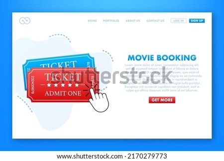 Get your ticket online. Cinema movie ticket online order concept. Vector illustration
