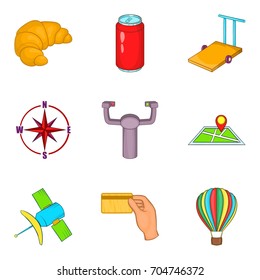 Getaway icons set. Cartoon set of 9 getaway vector icons for web isolated on white background