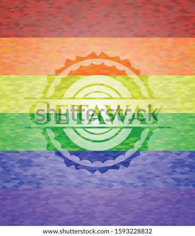Getaway on mosaic background with the colors of the LGBT flag