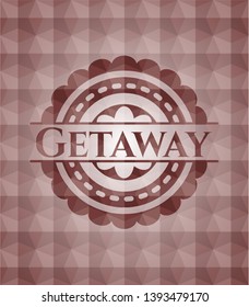 Getaway red seamless emblem with geometric background.
