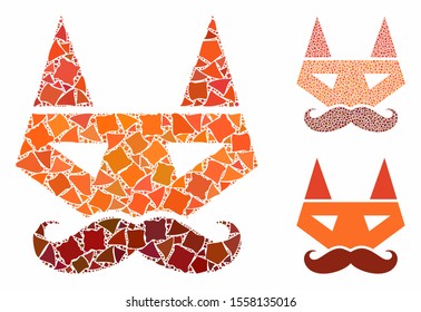 Getleman fox head mosaic of rugged items in various sizes and shades, based on getleman fox head icon. Vector ragged items are organized into illustration.