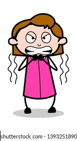 Getting Angry - Retro Office Girl Employee Cartoon Vector Illustration﻿