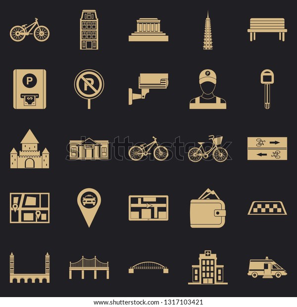 Getting around the\
city icons set. Simple set of 25 getting around the city vector\
icons for web for any\
design
