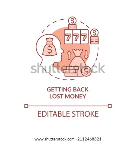 Getting back lost money terracotta concept icon. Compulsive gambling symptom abstract idea thin line illustration. Isolated outline drawing. Editable stroke. Arial, Myriad Pro-Bold fonts used