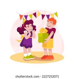 Getting Birthday presents isolated cartoon vector illustration. Family life, children party, home celebration, kid gives present, unpacking gift, happy Birthday, box with ribbon vector cartoon.