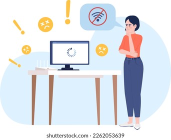 Getting disconnected from internet vector empty state illustration. Editable 404 not found page for UX, UI design. Thoughtful flat character on cartoon background. Colorful website error flash message