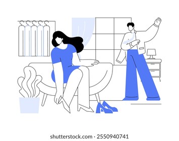 Getting dressed isolated cartoon vector illustrations. Couple dressing clothes in a hurry, oversleeping idea, morning stress and rush, people lifestyle, home routine vector cartoon.