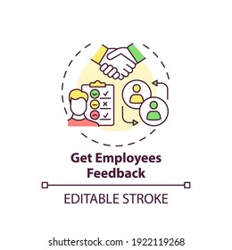 Getting Employees Feedback Concept Icon. Workplace Wellness Success Tip Idea Thin Line Illustration. Employee Surveys And Reviews. Vector Isolated Outline RGB Color Drawing. Editable Stroke