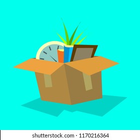 Getting fired. a box of his things office worker. Vector illustration in a flat style.