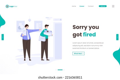 Getting fired loss of a job, Quit the office, boss fires employee illustration on web banner