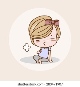 Getting Full Girl / Lady / Woman Isolated Vector / Image / Illustration / Drawing / Cartoon / Animation